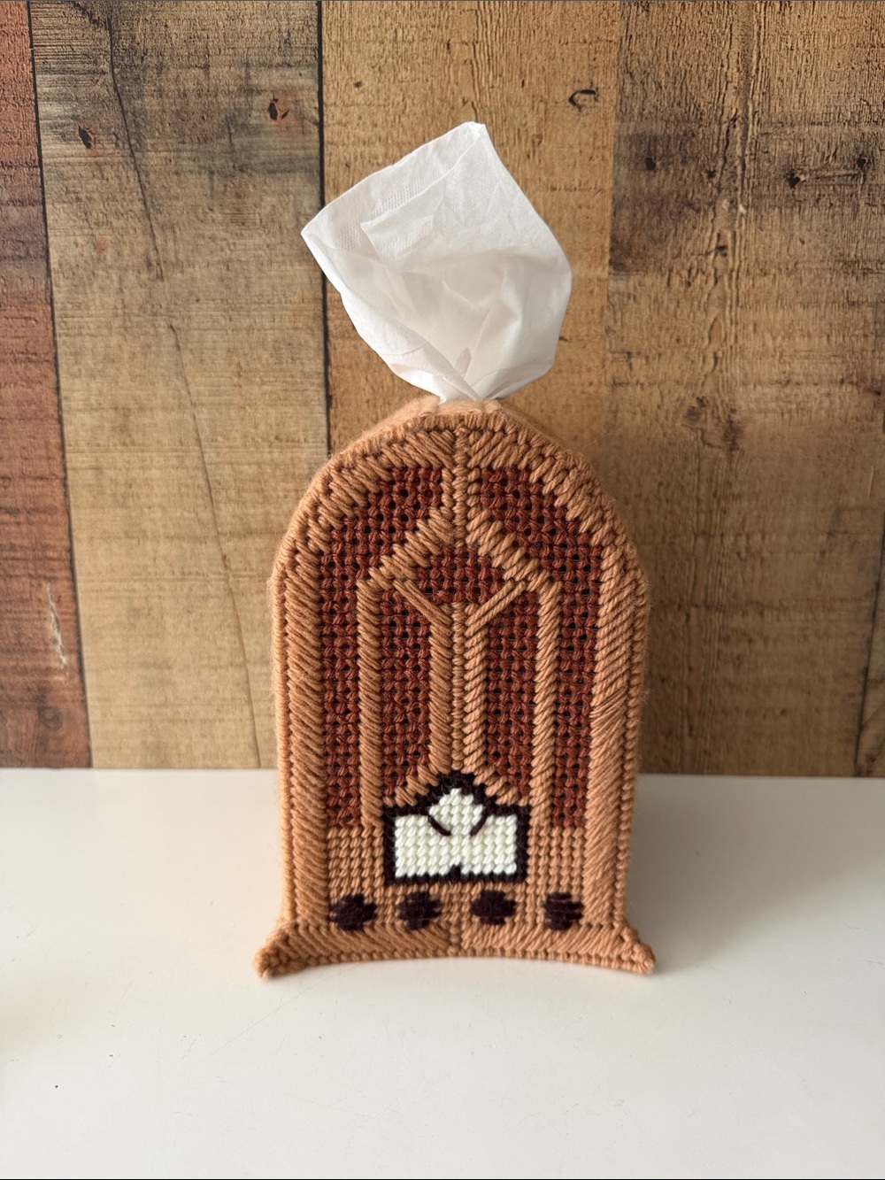 Handmade Needlepoint Vintage Radio Tissue Box Holder